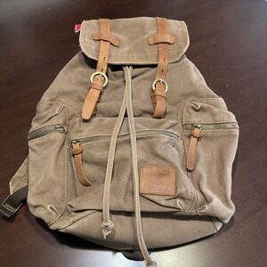 AUGUR Strauss Jans Canvas Leather Vintage Backpack School Hiking Travel Brown